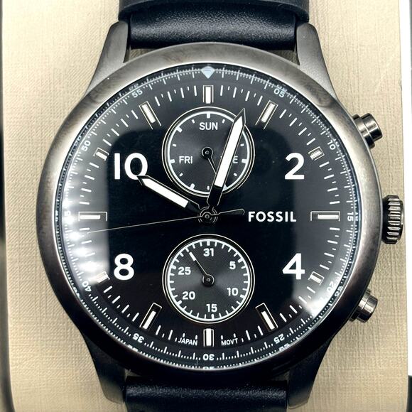 Fossil Bennett BQM7089 Mens 45mm Black Dial Black Leather Multifunction Quartz - Picture 11 of 17